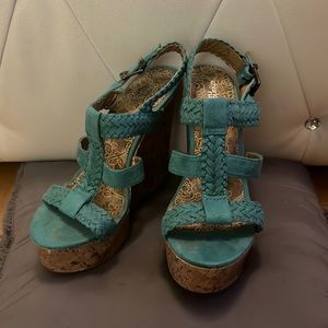 Faux Suede Turquoise Wedges